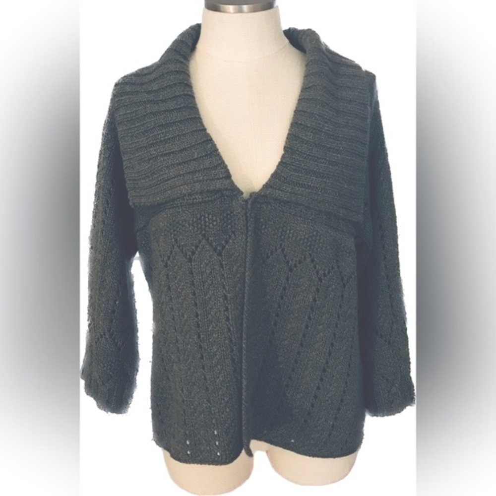 Vintage a.n.a Knitted Cardigan Style Sweater Beautiful Design Large Collar Sz L